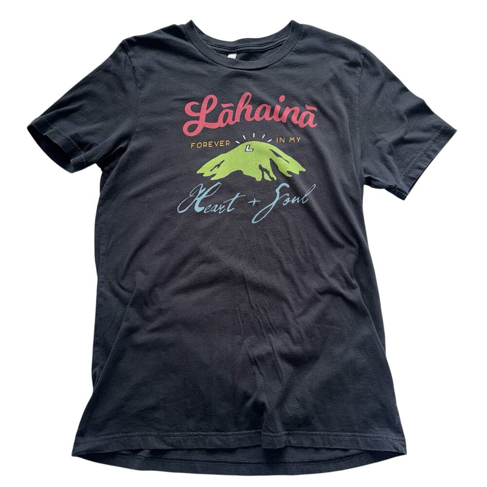 LAHAINA FOREVER IN MY HEART SOUL T SHIRT WOMENS LARGE BLACK MAUI GRAPHIC